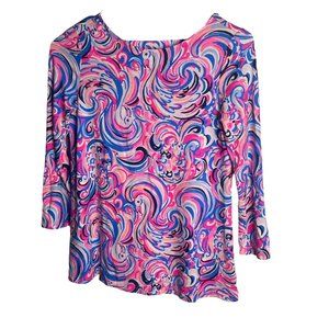 Lilly Pulitzer Ophelia Top Womens XXS Raz Berry Flamingoals Pink Blue Flamingo